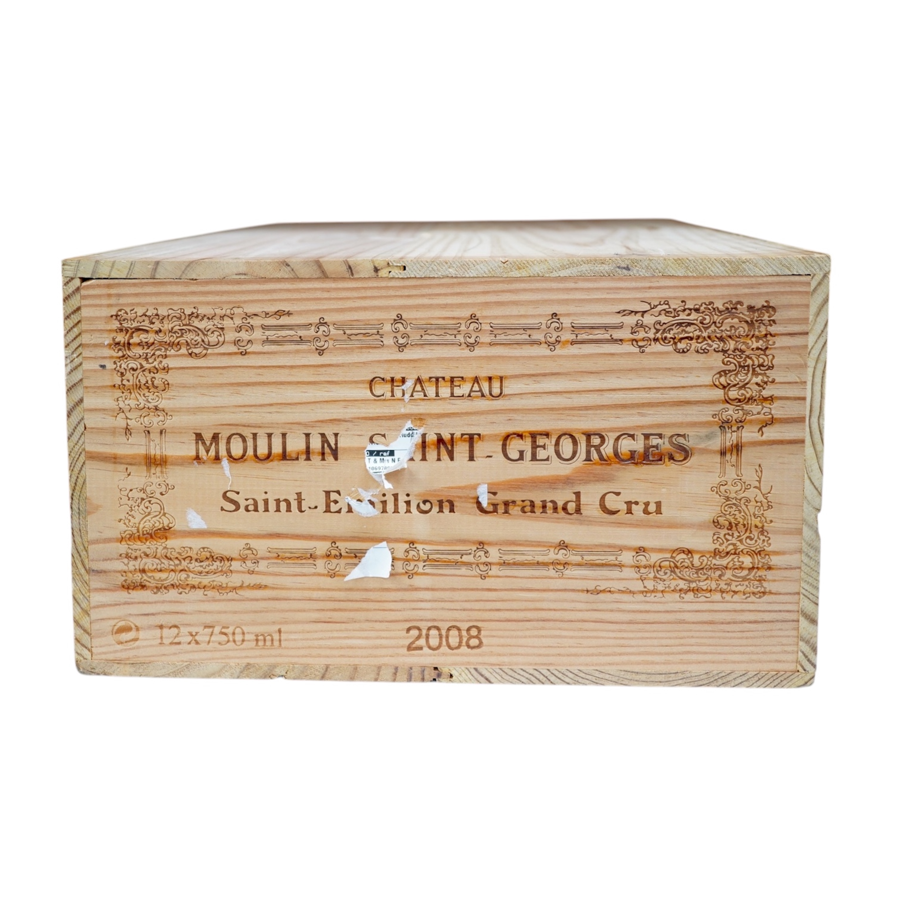 Twelve bottles of Chateau Moulin Saint Georges Saint Emilion Grand Cru, 2008, OWC. Condition - good, storage history unknown